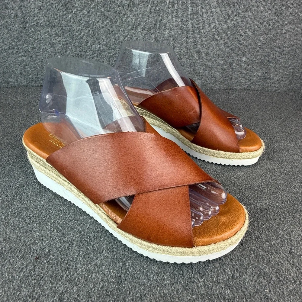 Bertuchi Womens 8 Brown Leather Espadrille Platform Slide‎ Sandals Spain